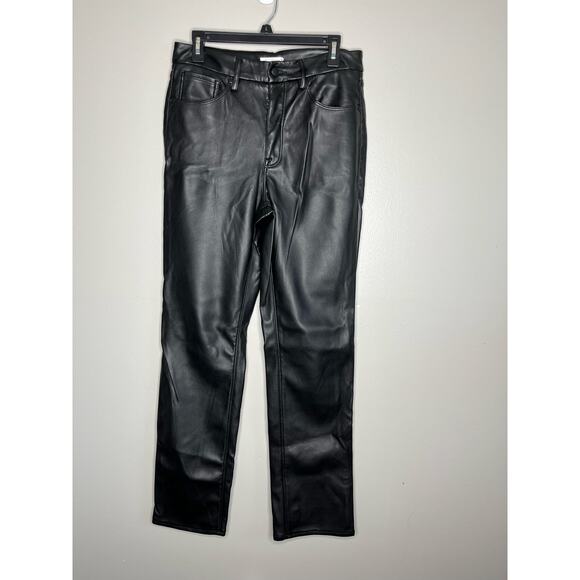 Good American Black Better Than Leather Good Icon Straight Leg Womens Pants 10 - Picture 4 of 9